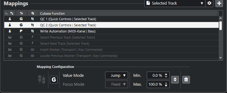 Mappingssection showing some mappings