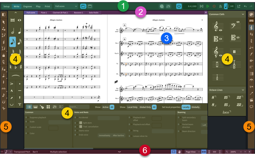 Project window with areas labelled
