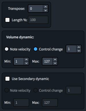 Boîte de dialogue Expression Maps, commandes des techniques dans la section Switchs de base et Switchs complémentaires