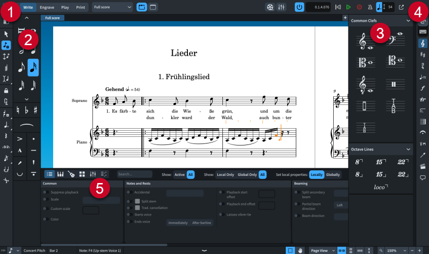 Boîtes à outils et zones en mode Écriture