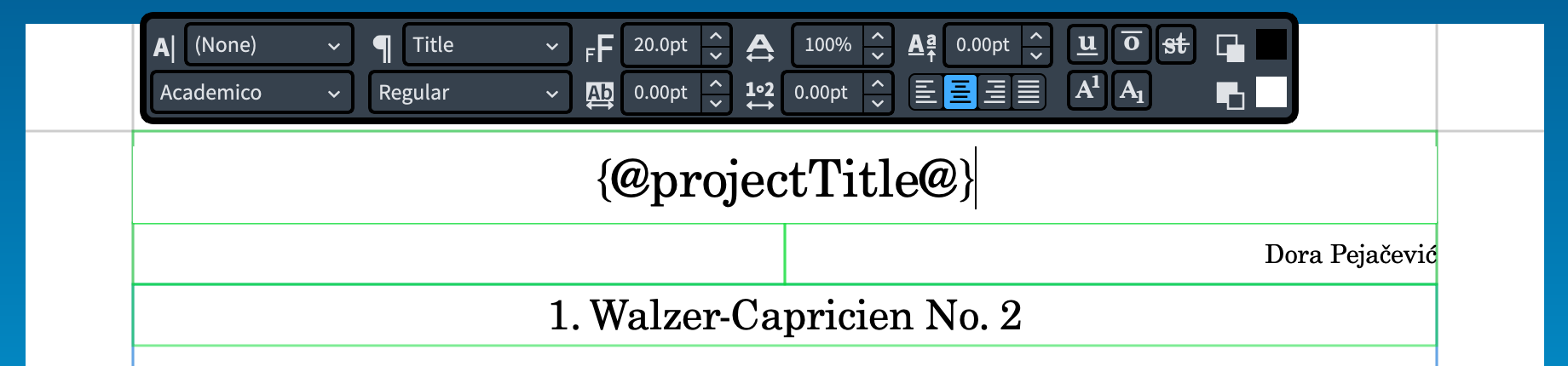 Project title token, part of the First master page