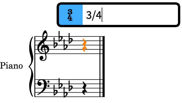 Popover des chiffrages de mesure au-dessus de la portée avec l'entrée correspondant à une mesure en 3/4