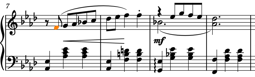 8 分音符の F の連桁が解除されたところ