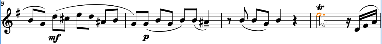 Note at the start of bar 11 selected