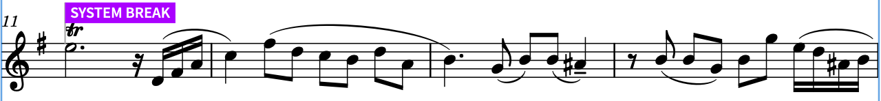 System break inserted at the start of bar 11