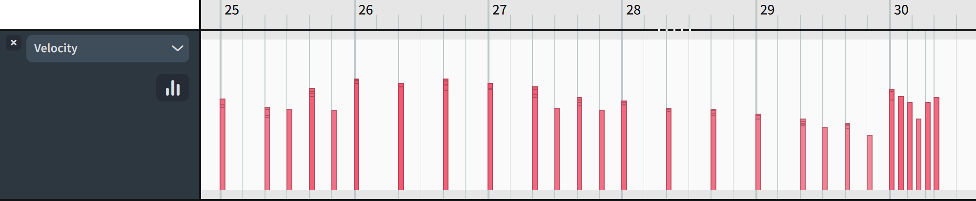Note velocities reduced according to the Ramp Tilt Right slope