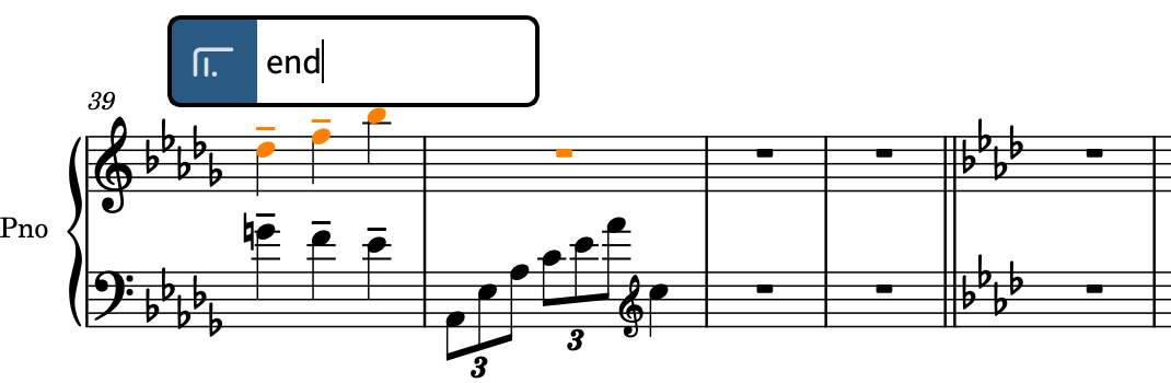 Repeats popover above the staff with an entry for a repeat ending