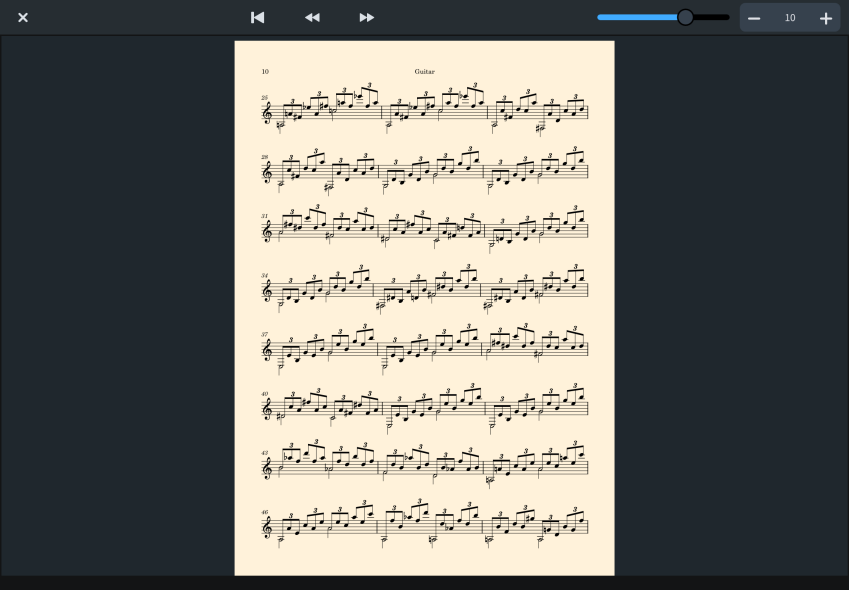 Read view showing page 10 of a guitar part layout
