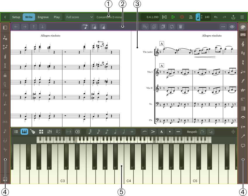 Project window with areas labelled
