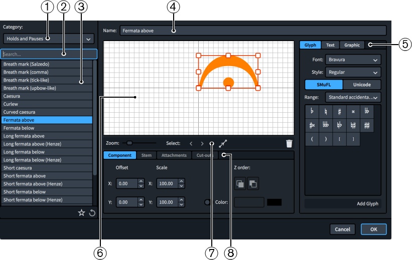 Edit Music Symbol dialog