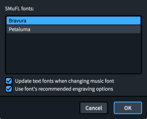 Music Fonts dialog