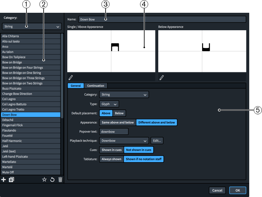 Edit Playing Techniques dialog