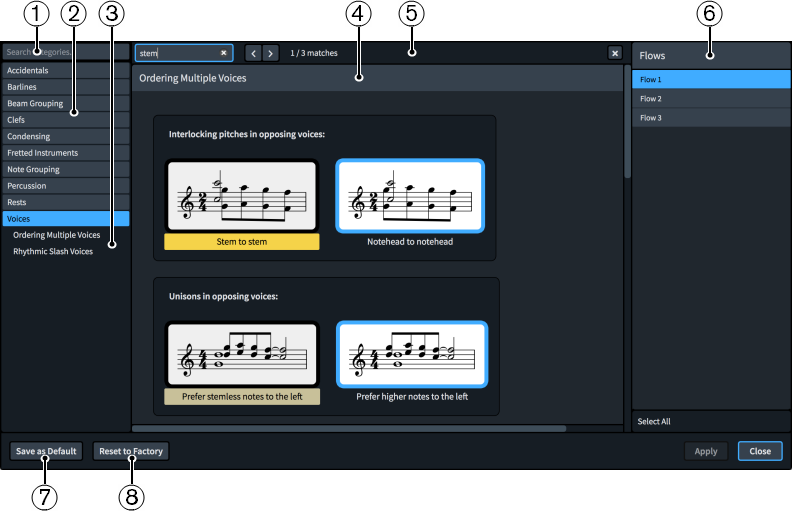 Notation Options dialog