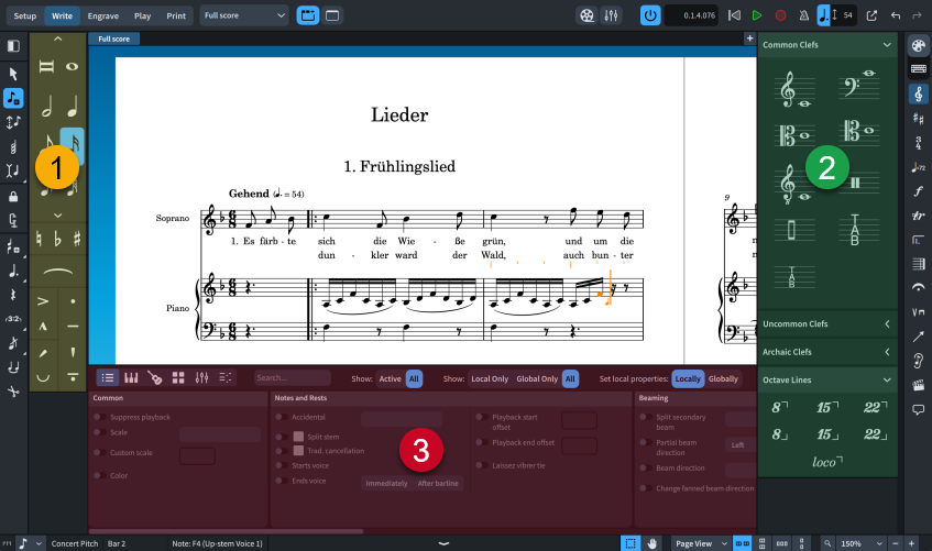 Zonen im Schreiben-Modus