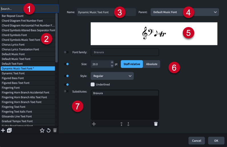 Edit Font Styles dialog