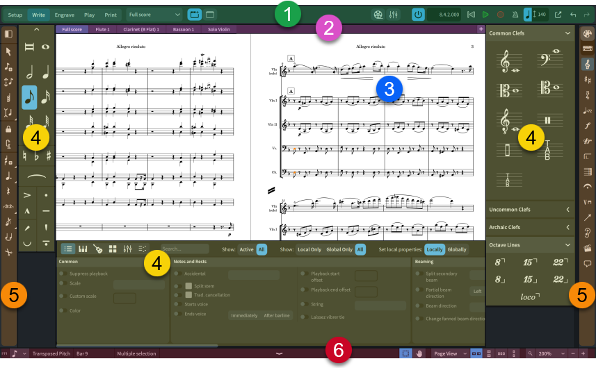Project window with areas labelled
