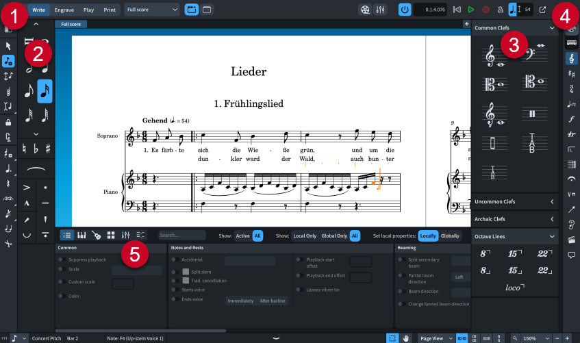Boîtes à outils et zones en mode Écriture