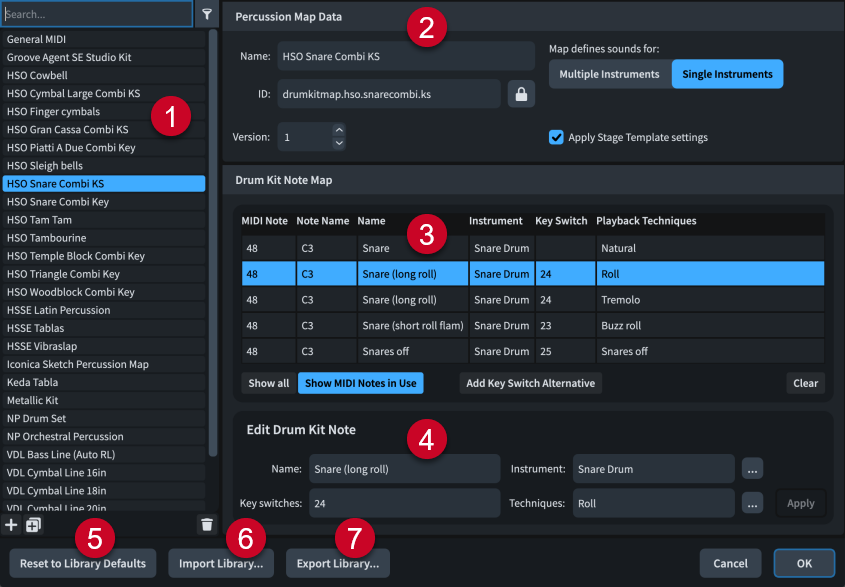 Percussion Maps dialog