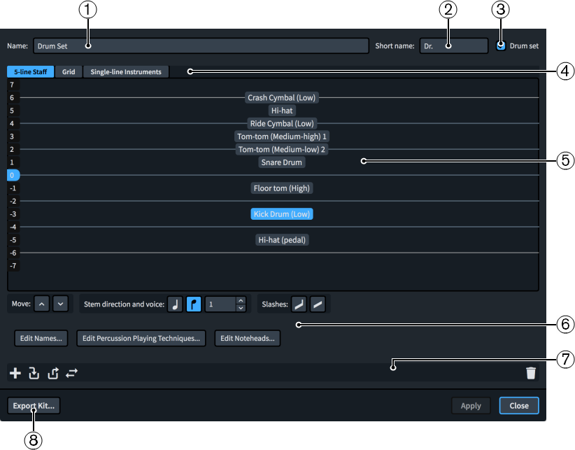 Edit Percussion Kit dialog