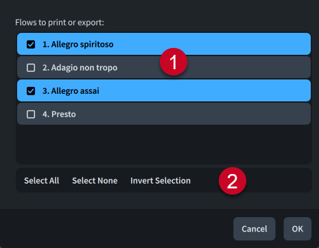 Print Flows dialog