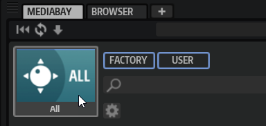 「Factory」ボタンと「User」ボタンの横にあるライブラリーアイコン