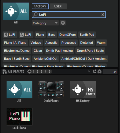 ライブラリー名またはコンテンツに「LoFi」という文字が含まれるライブラリーすべてが表示されているライブラリーセレクター。