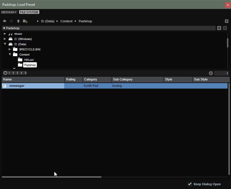 Load From File System Load Dialog–File System Page