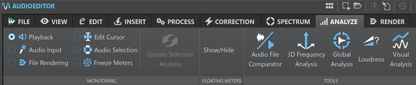 Analysieren-Registerkarte im Audio-Editor
