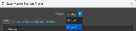 Save Master Section Preset dialog