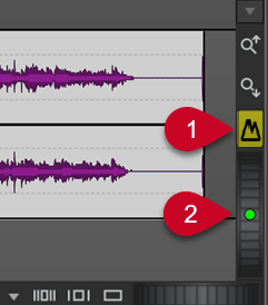 オーディオモンタージュの「ピークへの自動ズーム (Automatic Zoom to Peaks)」ボタン